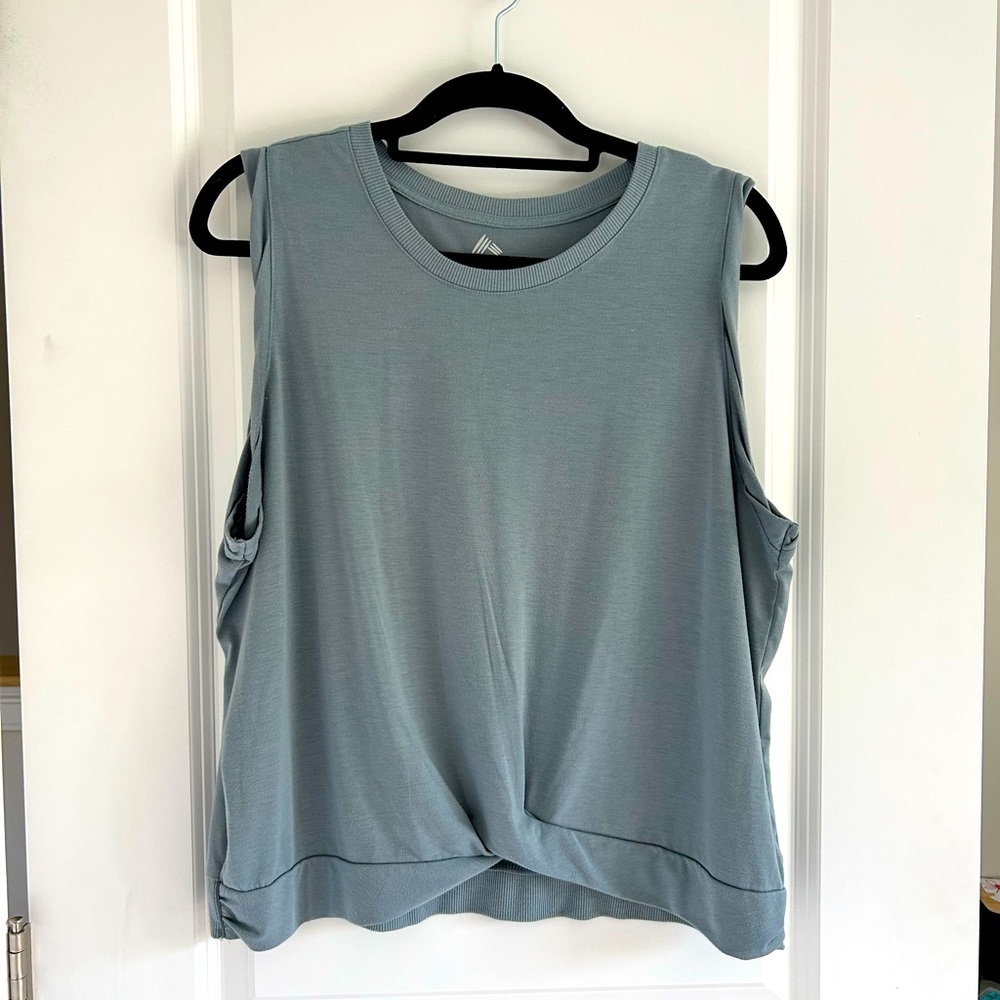 RBX Sleeveless Twist-Front Tank Top – Blue/Green – Size XL – Athleisure